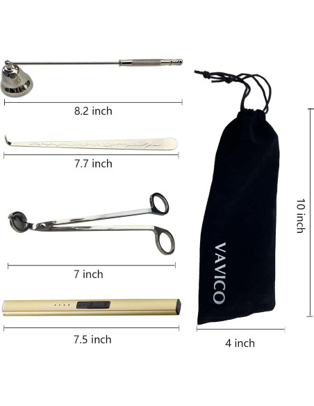 Kit de cuidado de velas VAVICO - Recortador, Apagador y Encendedor