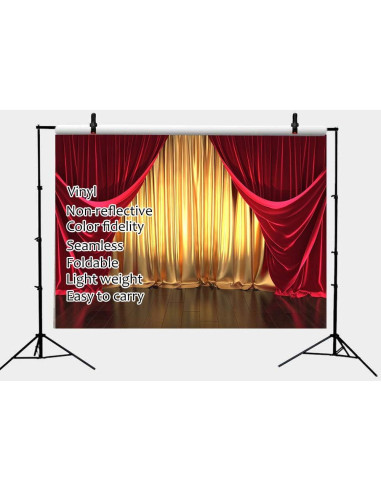 Fondo Fotográfico Qian 210x150 cm 3D Teatro Dorado y Rojo