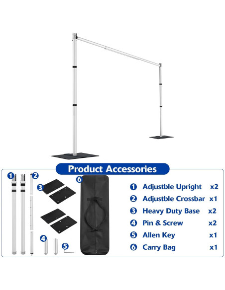 Soporte de Fondo Ajustable Hecis 8x10 pies para Fiestas Soporte de Fondo Ajustable Hecis 8x10 pies para Fiestas