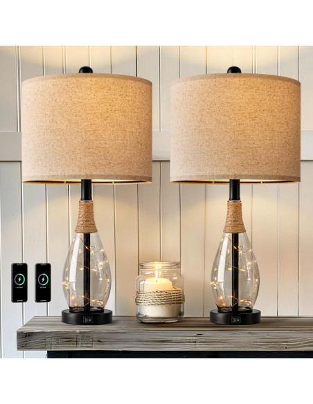 Lámparas de Mesa OYEARS Juego de 2 Negro 30.5x58.4cm USB