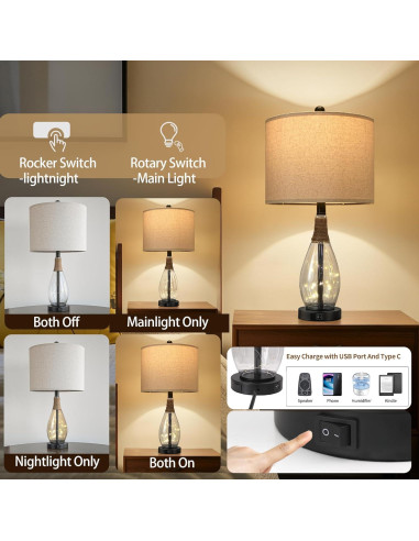 Lámparas de Mesa OYEARS Juego de 2 Negro 30.5x58.4cm USB