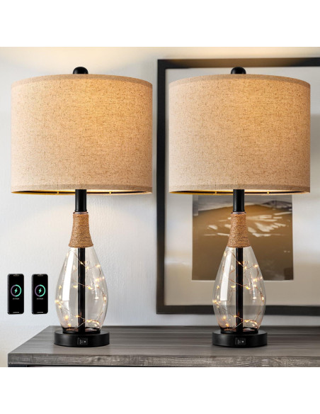 Lámparas de Mesa OYEARS Juego de 2 Negro 30.5x58.4cm USB