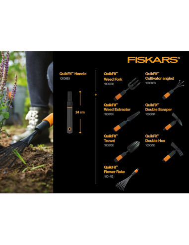 Cultivador Fiskars QuikFit Angulado 3 Puntas 5.5 cm Negro/Naranja