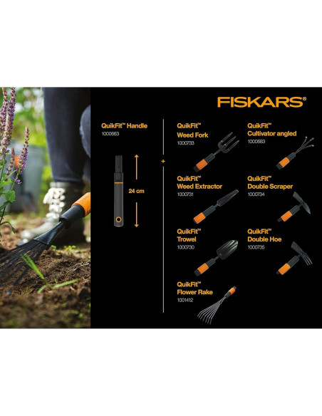 Cultivador Fiskars QuikFit Angulado 3 Puntas 5.5 cm Negro/Naranja