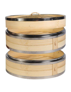 Vaporera de Bambú 2 Niveles Hcooker 7L con Acero Inoxidable