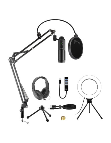 Micrófono USB Blucoil Cardioide con Webcam 1080p y Accesorios