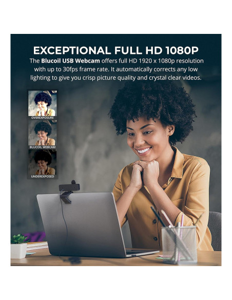 Micrófono USB Blucoil Cardioide con Webcam 1080p y Accesorios
