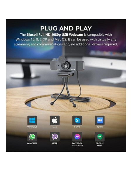 Micrófono USB Blucoil Cardioide con Webcam 1080p y Accesorios