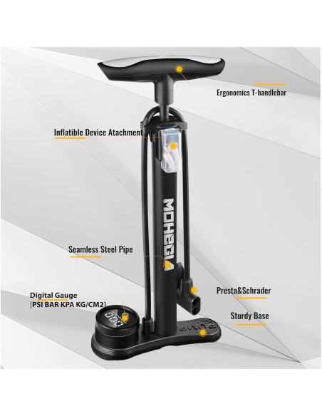 Bomba de Pie MOHEGIA con Manómetro Digital 160 PSI