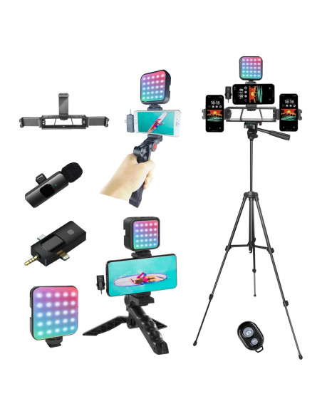 Kit de Vlogging Litchitech con Trípode 152.4 cm, Luz RGB y Micrófono