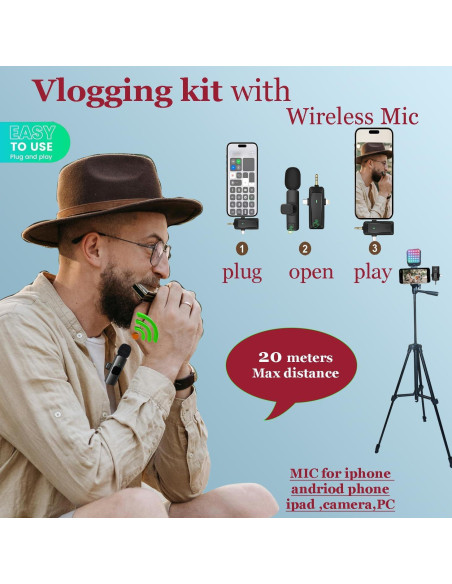 Kit de Vlogging Litchitech con Trípode 152.4 cm, Luz RGB y Micrófono