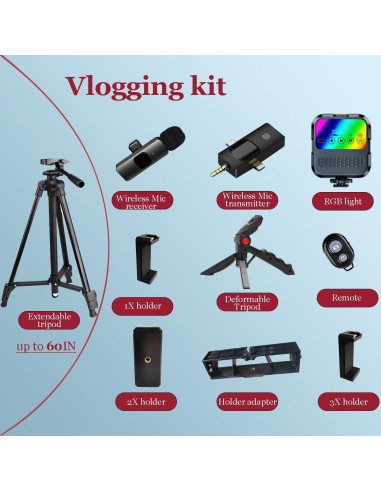 Kit de Vlogging Litchitech con Trípode 152.4 cm, Luz RGB y Micrófono