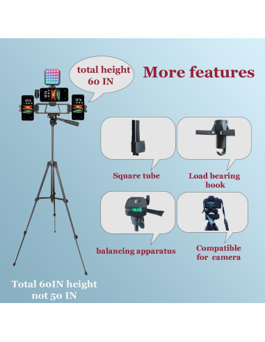 Kit de Vlogging Litchitech con Trípode 152.4 cm, Luz RGB y Micrófono