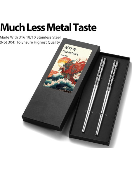 Palillos de Metal Reutilizables Hagary - Acero Inoxidable 316 - 2 Pares