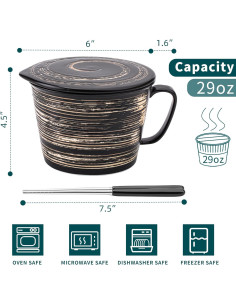 Juego de Tazones de Ramen Tsreinh Cerámica 850 ml Negro 2