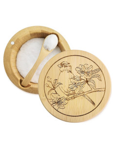 Contenedor de Sal de Bambú ThougrLyh con Tapa y Cuchara 355ml