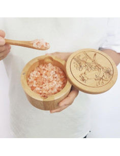 Contenedor de Sal de Bambú ThougrLyh con Tapa y Cuchara 355ml 2
