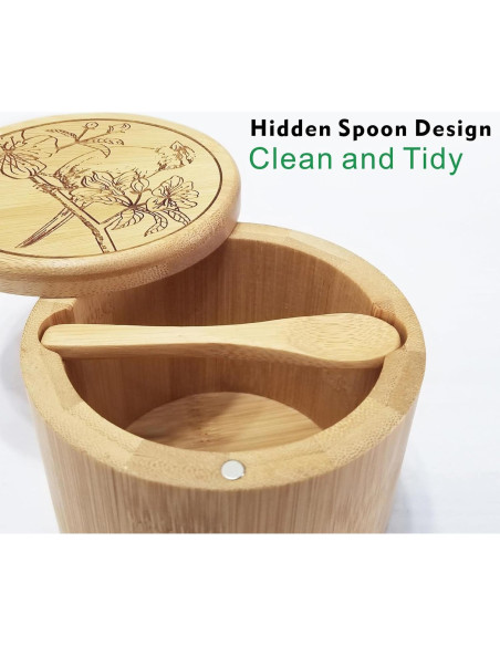 Contenedor de Sal de Bambú ThougrLyh con Tapa y Cuchara 355ml