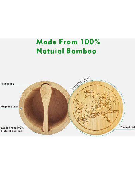 Contenedor de Sal de Bambú ThougrLyh con Tapa y Cuchara 355ml