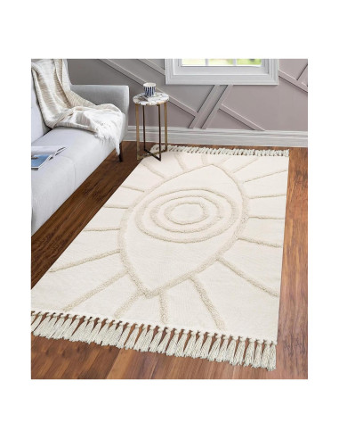 Alfombra Boho Uphome 1.19x1.83m Algodón Ojo Maligno Beige