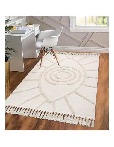 Alfombra Boho Uphome 1.19x1.83m Algodón Ojo Maligno Beige