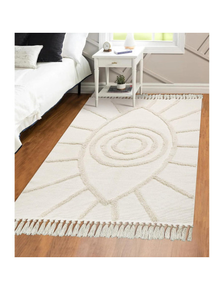Alfombra Boho Uphome 1.19x1.83m Algodón Ojo Maligno Beige