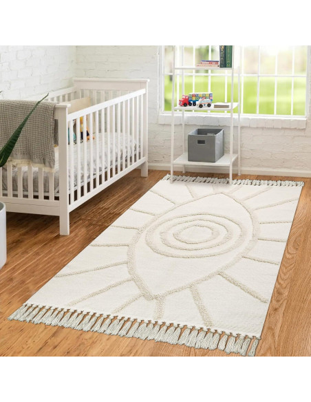 Alfombra Boho Uphome 1.19x1.83m Algodón Ojo Maligno Beige