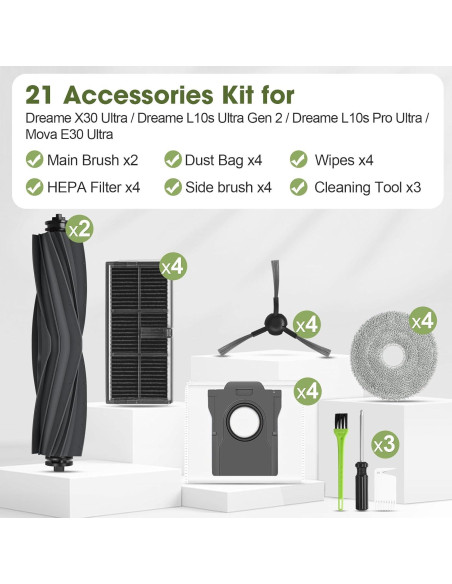 21 Piezas Repuesto DrRobor para Dreame X30 Ultra y L10s