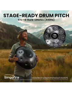 Tambor Handpan SINGOFIRE 12 Notas 55.88cm Negro 440Hz 2