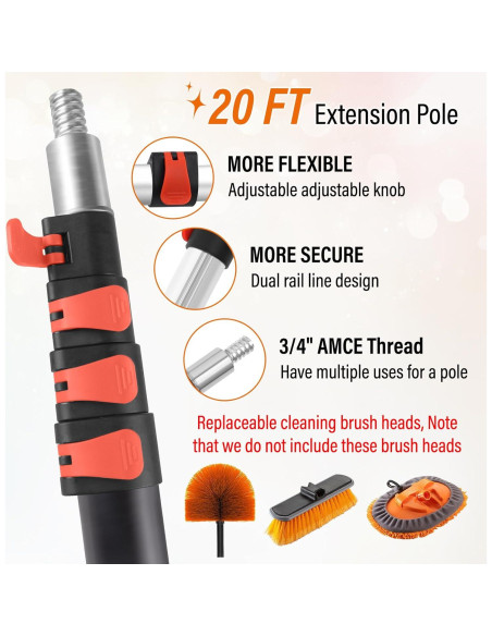 Kit de limpieza de ventanas 2 en 1 ACTREY 6.1m con palo telescópico