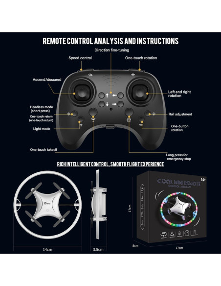 Dron Cuadricóptero ROUSKY BG022 con Control Remoto y LED