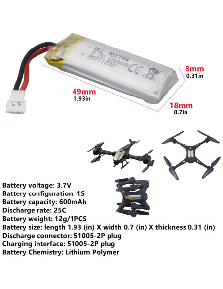 Baterías de Litio 5PCS 3.7V 600mAh Fytoo para Drones SYMA