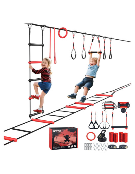 Curso de Obstáculos Ninja Hapfan para Niños 15.24m al Aire Libre