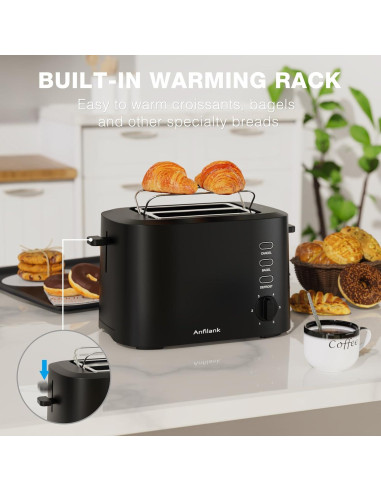 Tostadora Compacta Anfilank 2 Rebanadas 900W Negro Mate