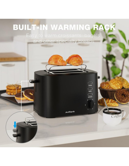 Tostadora Compacta Anfilank 2 Rebanadas 900W Negro Mate