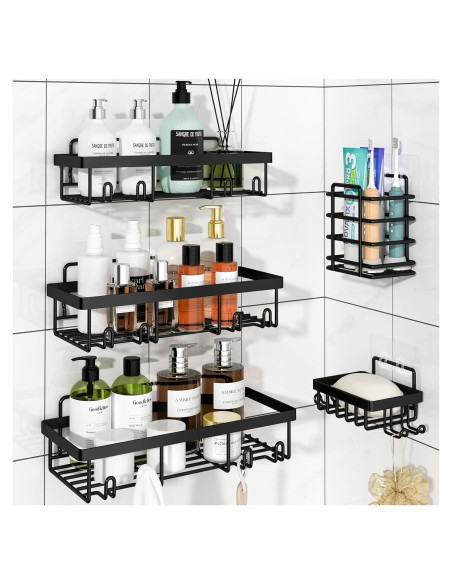 Organizador de Ducha Liuoud 5 Pcs Acero Inoxidable Negro