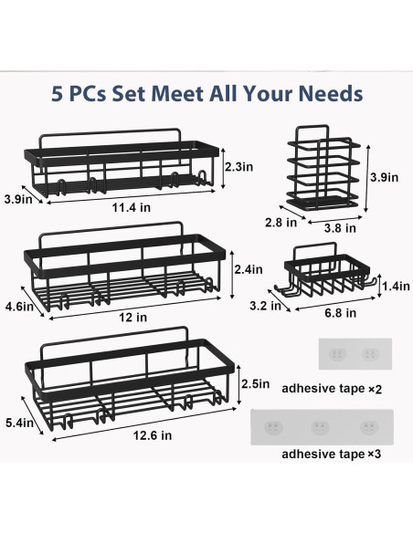 Organizador de Ducha Liuoud 5 Pcs Acero Inoxidable Negro