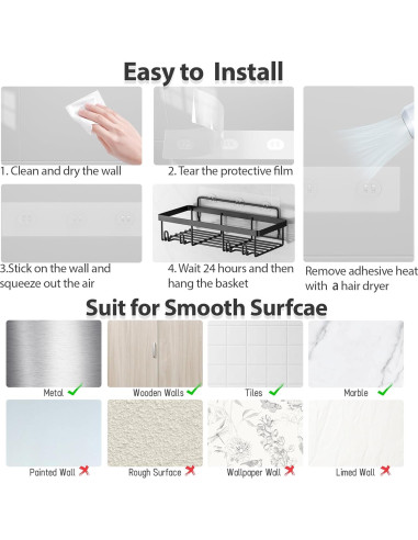 Organizador de Ducha Liuoud 5 Pcs Acero Inoxidable Negro