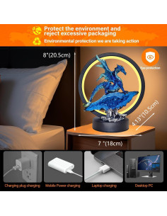 Estatua Lámpara Dragón Azul Hmusnwol 20.32 cm LED Decorativa 2
