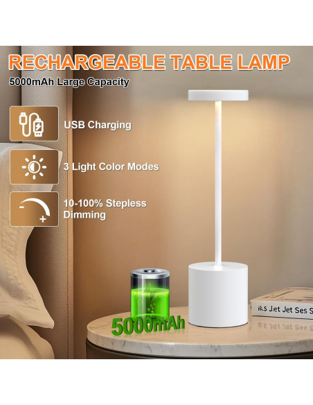 Lámpara de Mesa Recargable AUDLES - 2 Unidades LED Táctil 5000mAh