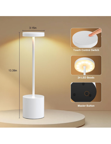 Lámpara de Mesa Recargable AUDLES - 2 Unidades LED Táctil 5000mAh