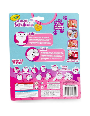 Crayola Scribble Scrubbie Mascotas 2 Piezas, Perro y Gato