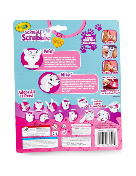 Crayola Scribble Scrubbie Mascotas 2 Piezas, Perro y Gato