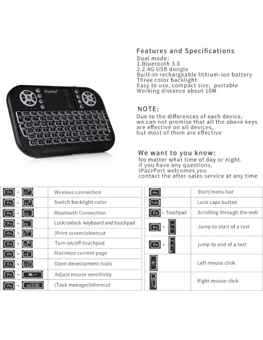 Teclado Mini Inalámbrico Bluetooth UNISEN KP-810-21SA con Touchpad