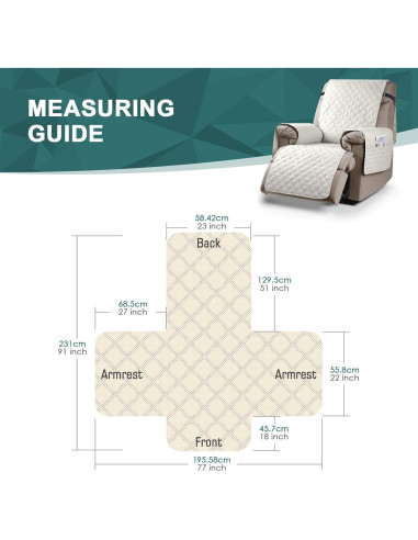Funda Sillón Reclinable Ruaozz 100% Impermeable Beige 58.4 cm