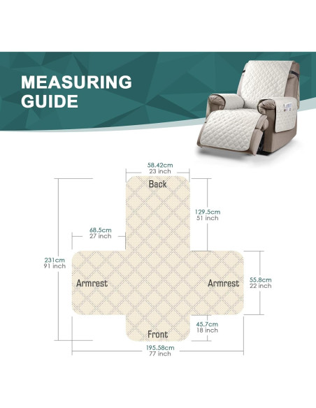 Funda Sillón Reclinable Ruaozz 100% Impermeable Beige 58.4 cm