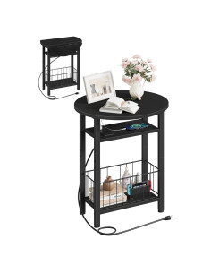 Mesa Lateral Plegable CHOEZON Slim con Carga USB, Negra