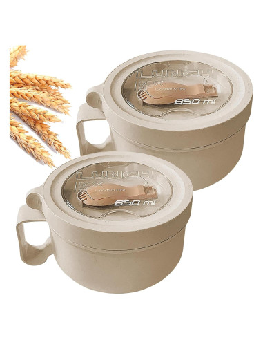 2Pack Tazas de Sopa MUUBOOX 850ml con Tapa Apto Microondas