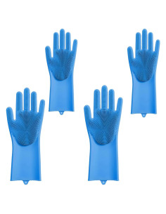 Guantes de Silicona Multifuncionales para Lavar Platos y Mascotas - Azul