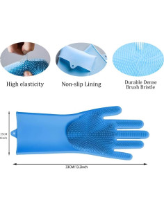 Guantes de Silicona Multifuncionales para Lavar Platos y Mascotas - Azul 2